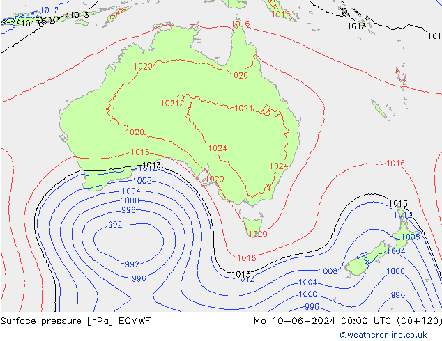 pressão do solo ECMWF Seg 10.06.2024 00 UTC