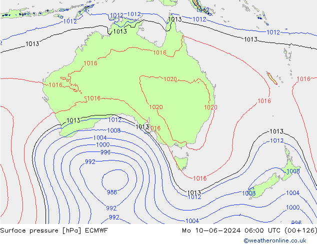 Surface pressure ECMWF Mo 10.06.2024 06 UTC