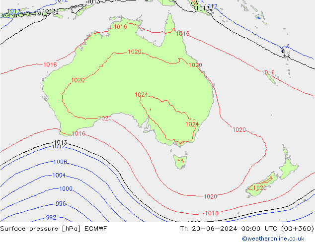 Pressione al suolo ECMWF gio 20.06.2024 00 UTC