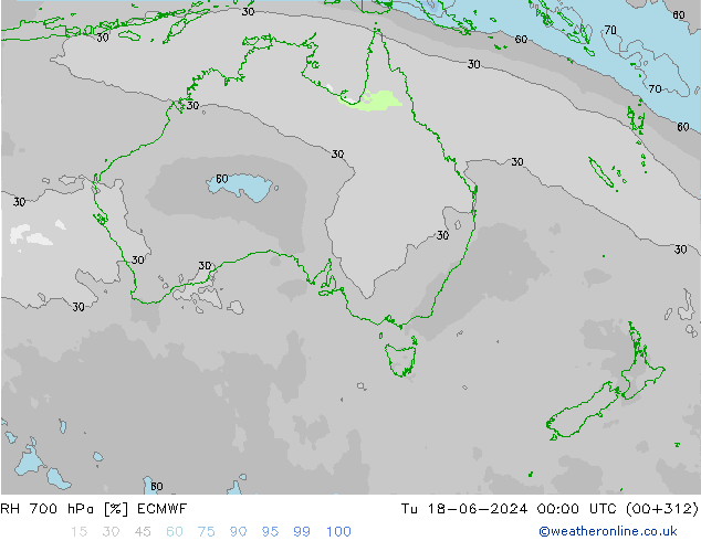 RH 700 hPa ECMWF wto. 18.06.2024 00 UTC