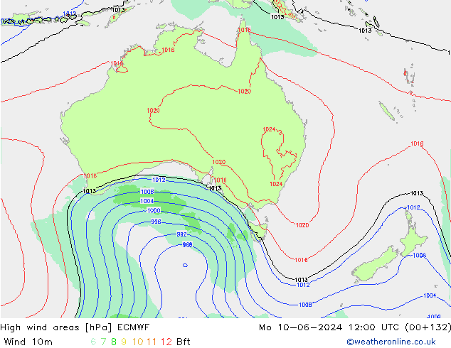 High wind areas ECMWF lun 10.06.2024 12 UTC