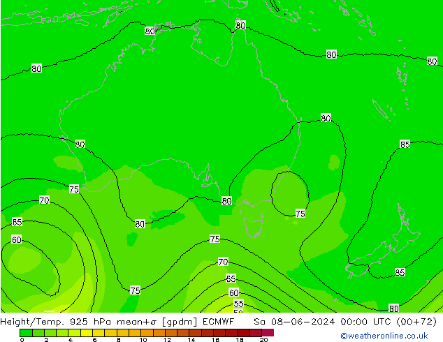 Hoogte/Temp. 925 hPa ECMWF za 08.06.2024 00 UTC