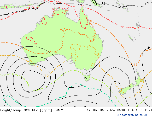 Height/Temp. 925 hPa ECMWF  09.06.2024 06 UTC