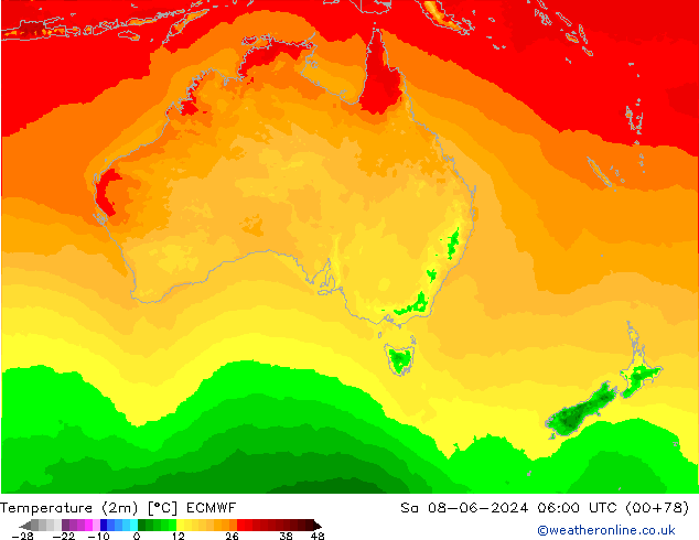 Temperatura (2m) ECMWF sab 08.06.2024 06 UTC