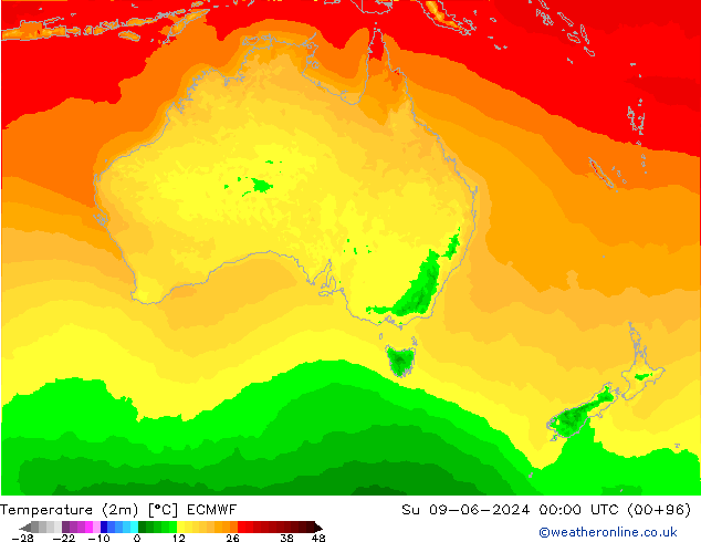 Temperatura (2m) ECMWF dom 09.06.2024 00 UTC