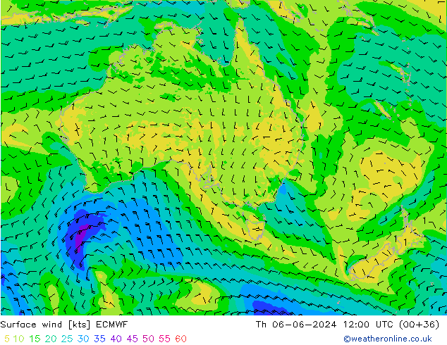 Vento 10 m ECMWF gio 06.06.2024 12 UTC