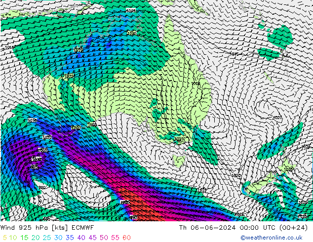 Viento 925 hPa ECMWF jue 06.06.2024 00 UTC