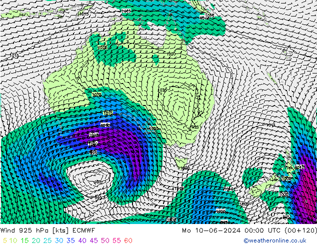 Vent 925 hPa ECMWF lun 10.06.2024 00 UTC