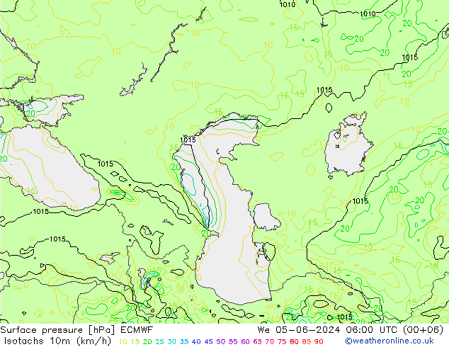 Isotachs (kph) ECMWF St 05.06.2024 06 UTC