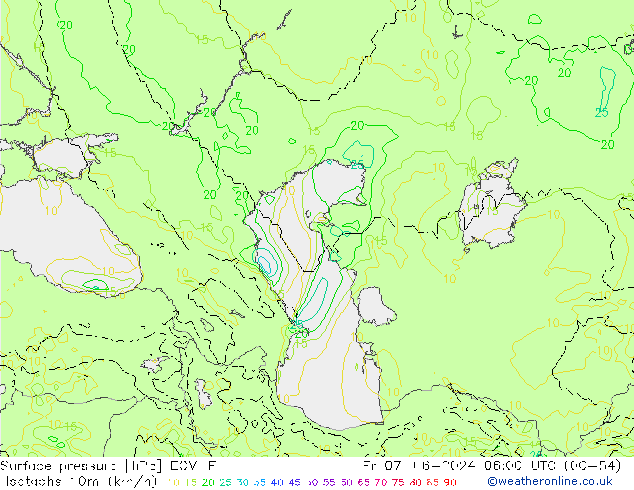 Isotachs (kph) ECMWF ven 07.06.2024 06 UTC