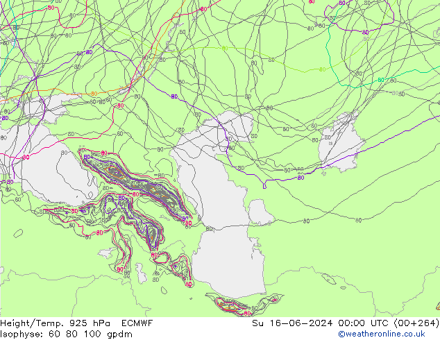 Yükseklik/Sıc. 925 hPa ECMWF Paz 16.06.2024 00 UTC