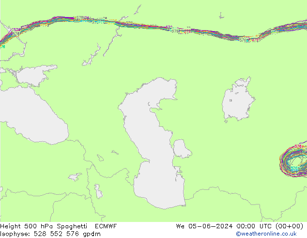 Height 500 hPa Spaghetti ECMWF St 05.06.2024 00 UTC