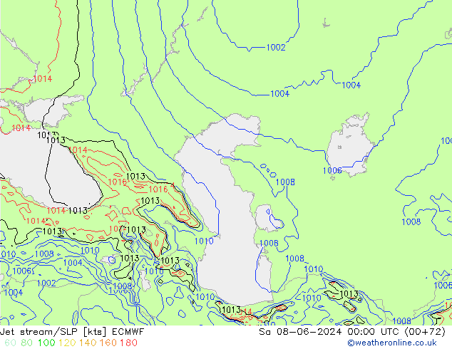 Jet Akımları/SLP ECMWF Cts 08.06.2024 00 UTC