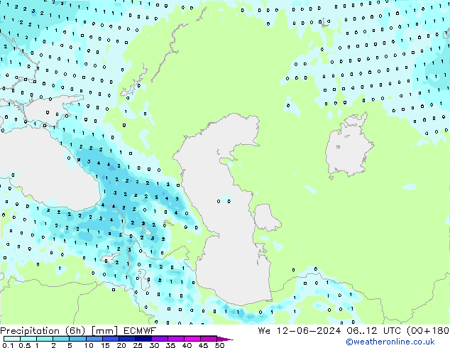 Precipitazione (6h) ECMWF mer 12.06.2024 12 UTC