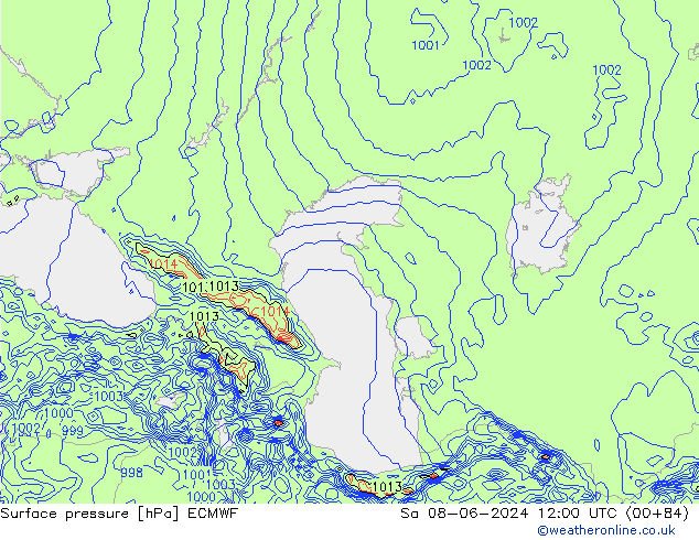 Surface pressure ECMWF Sa 08.06.2024 12 UTC