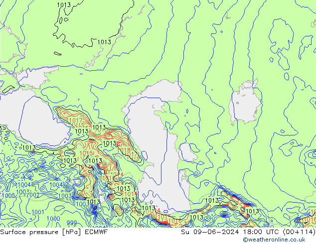 Surface pressure ECMWF Su 09.06.2024 18 UTC