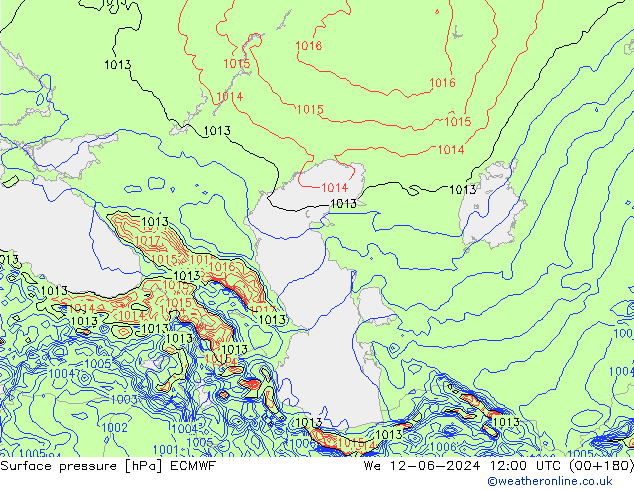 Presión superficial ECMWF mié 12.06.2024 12 UTC