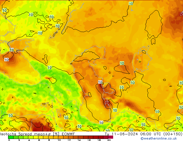 Isotachs Spread ECMWF вт 11.06.2024 06 UTC