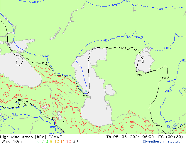 High wind areas ECMWF Th 06.06.2024 06 UTC