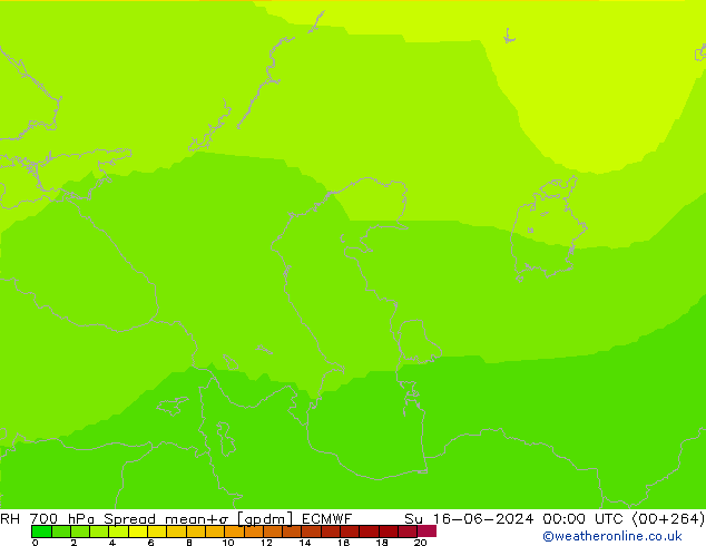 700 hPa Nispi Nem Spread ECMWF Paz 16.06.2024 00 UTC