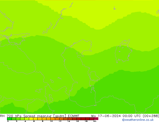 Humedad rel. 700hPa Spread ECMWF lun 17.06.2024 00 UTC