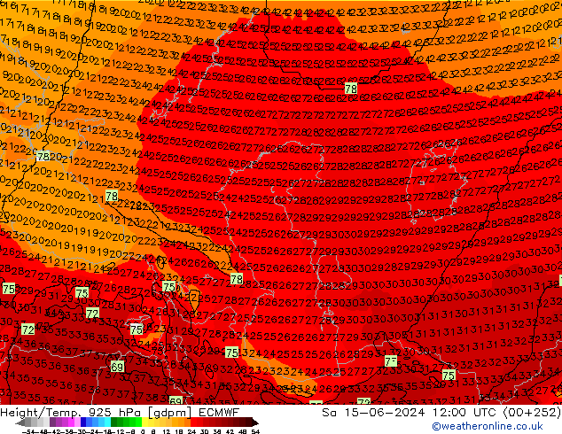 Height/Temp. 925 hPa ECMWF Sáb 15.06.2024 12 UTC