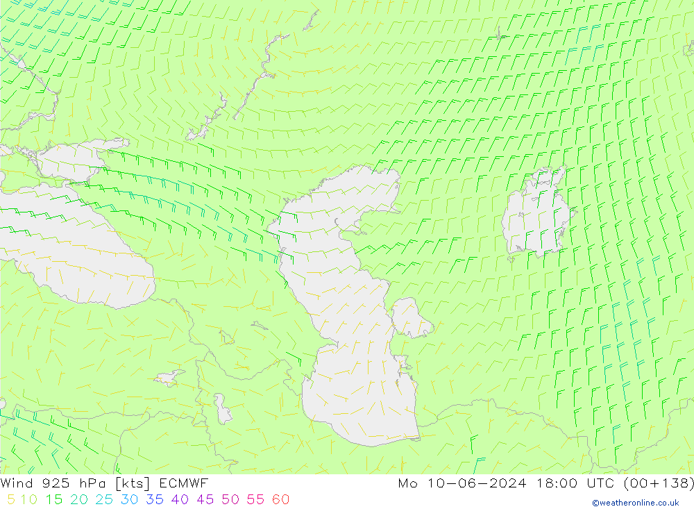 Viento 925 hPa ECMWF lun 10.06.2024 18 UTC