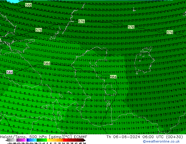 Height/Temp. 500 hPa ECMWF Th 06.06.2024 06 UTC