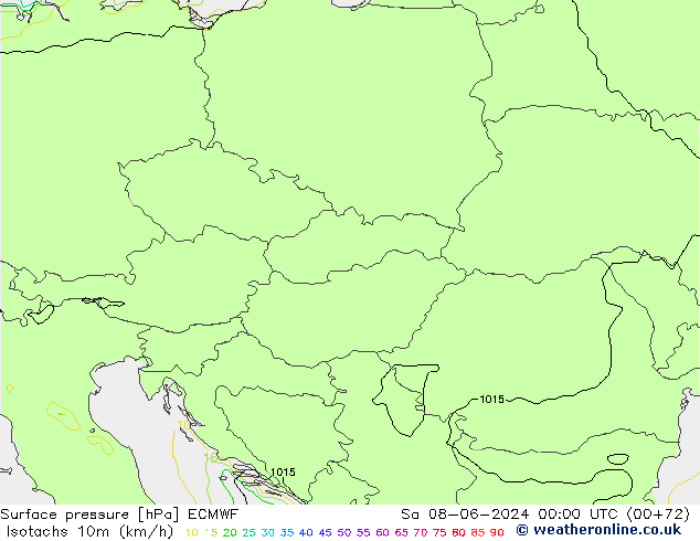 Isotachen (km/h) ECMWF Sa 08.06.2024 00 UTC