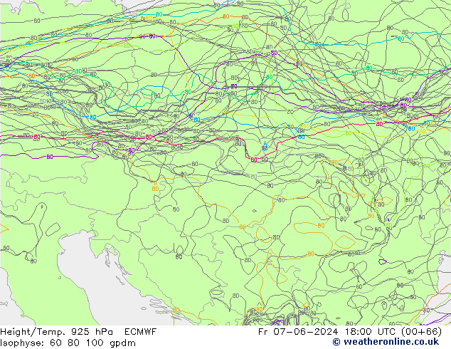 Geop./Temp. 925 hPa ECMWF vie 07.06.2024 18 UTC