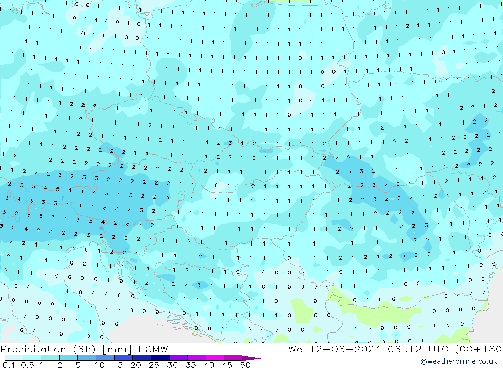 Precipitazione (6h) ECMWF mer 12.06.2024 12 UTC