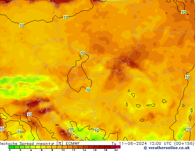 Eşrüzgar Hızları Spread ECMWF Sa 11.06.2024 12 UTC