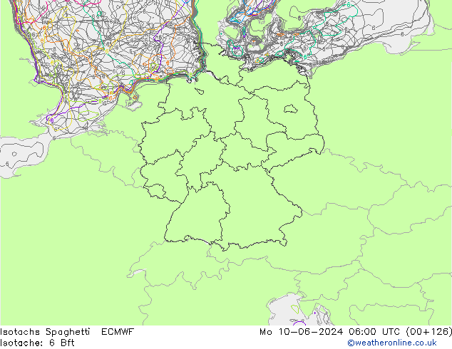 Isotachs Spaghetti ECMWF lun 10.06.2024 06 UTC