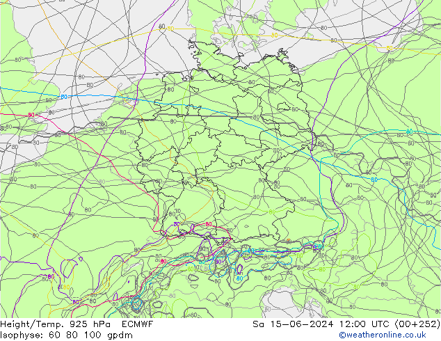 Height/Temp. 925 hPa ECMWF Sa 15.06.2024 12 UTC