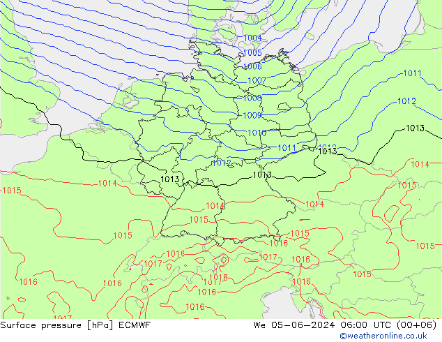 Presión superficial ECMWF mié 05.06.2024 06 UTC