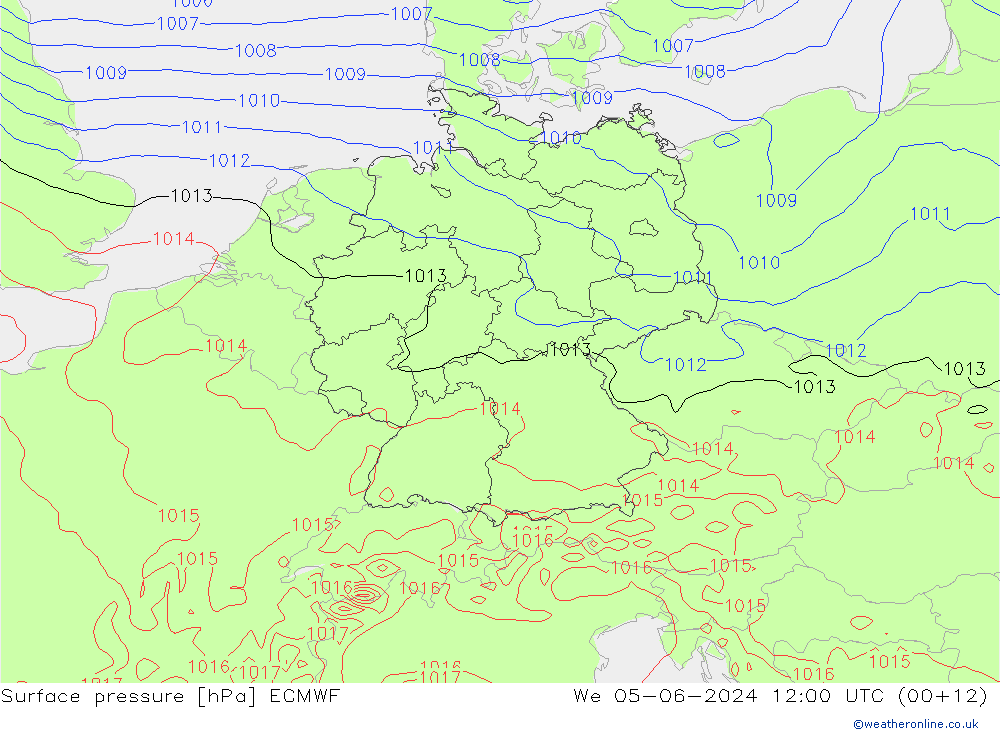 Presión superficial ECMWF mié 05.06.2024 12 UTC