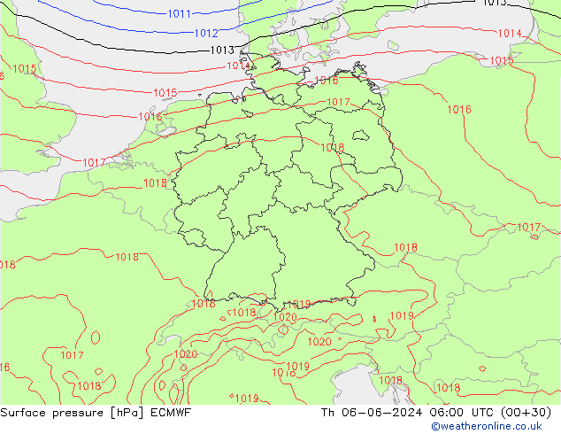 Atmosférický tlak ECMWF Čt 06.06.2024 06 UTC