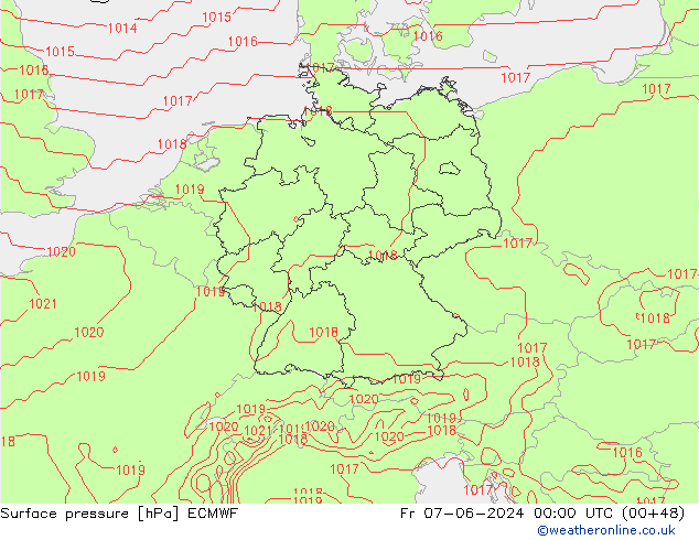 Presión superficial ECMWF vie 07.06.2024 00 UTC