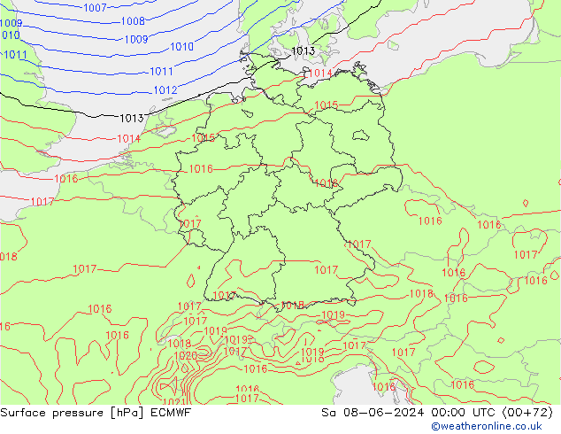 Presión superficial ECMWF sáb 08.06.2024 00 UTC