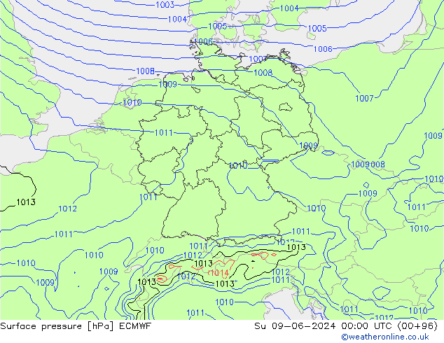 приземное давление ECMWF Вс 09.06.2024 00 UTC