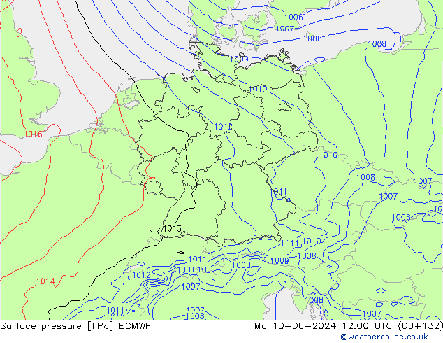 Pressione al suolo ECMWF lun 10.06.2024 12 UTC