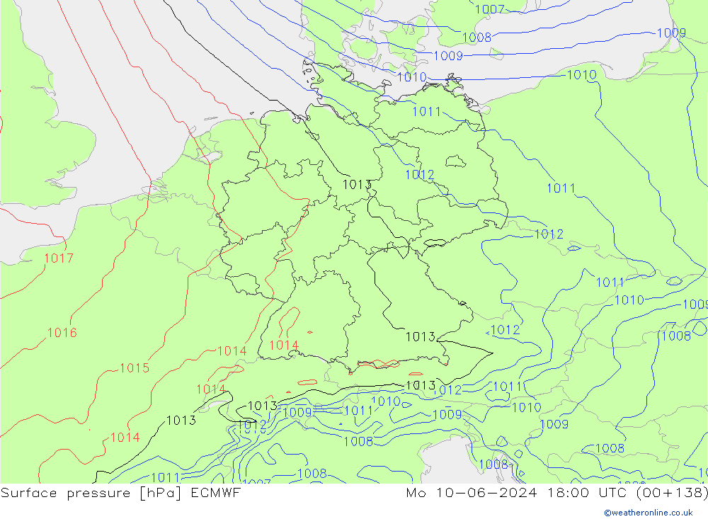 Atmosférický tlak ECMWF Po 10.06.2024 18 UTC