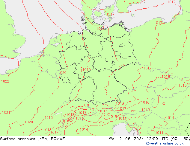 Surface pressure ECMWF We 12.06.2024 12 UTC