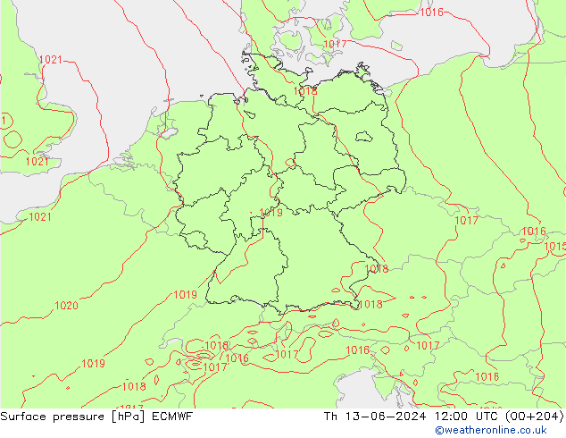 Pressione al suolo ECMWF gio 13.06.2024 12 UTC