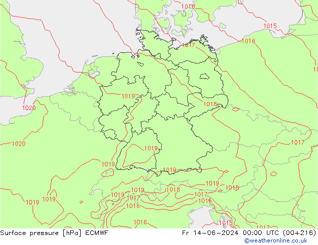 Surface pressure ECMWF Fr 14.06.2024 00 UTC