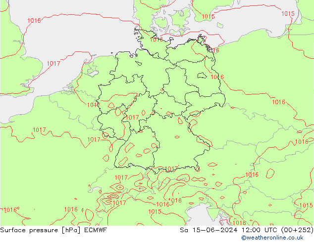 Bodendruck ECMWF Sa 15.06.2024 12 UTC