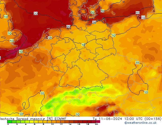 Eşrüzgar Hızları Spread ECMWF Sa 11.06.2024 12 UTC