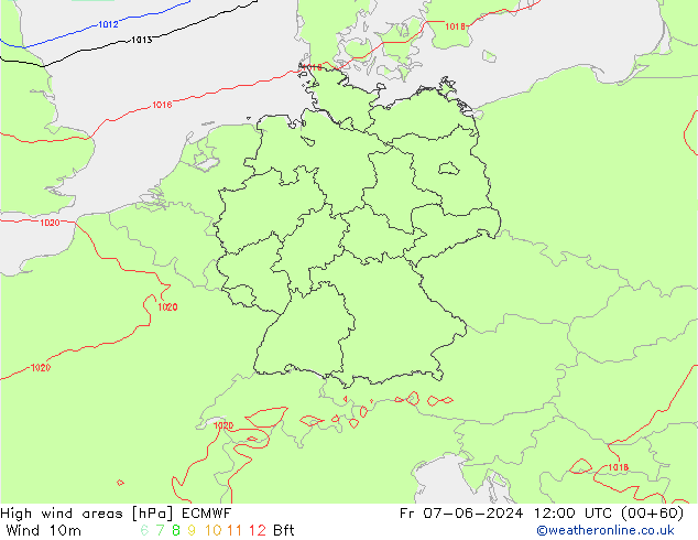 High wind areas ECMWF Fr 07.06.2024 12 UTC