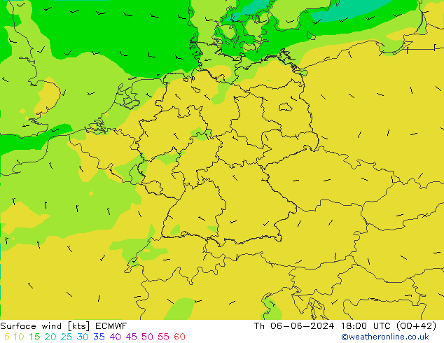 Vent 10 m ECMWF jeu 06.06.2024 18 UTC