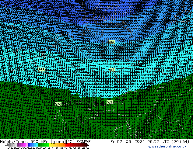 Height/Temp. 500 hPa ECMWF Fr 07.06.2024 06 UTC